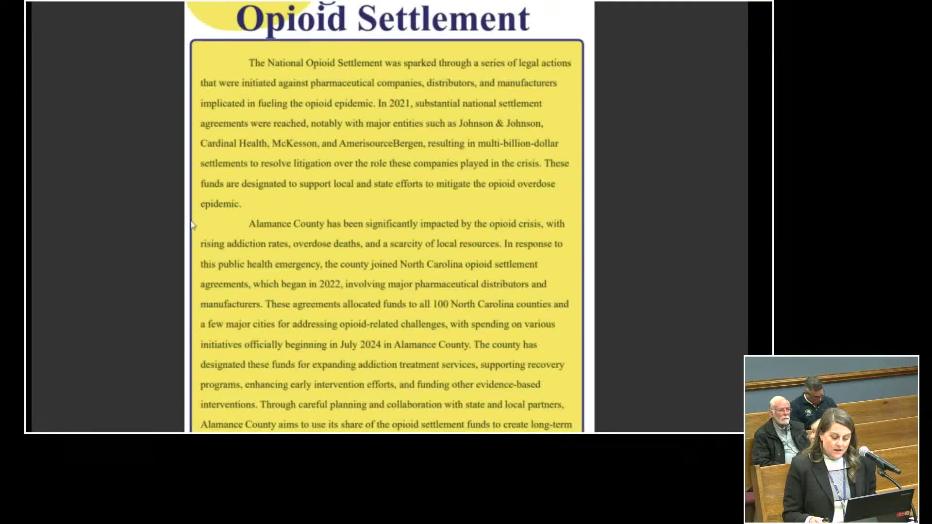 Alamance County Outlines Plans for 16.6 Million in Opioid Funds