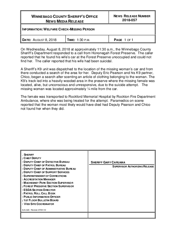 County police report multiple welfare checks, theft, and missing person calls