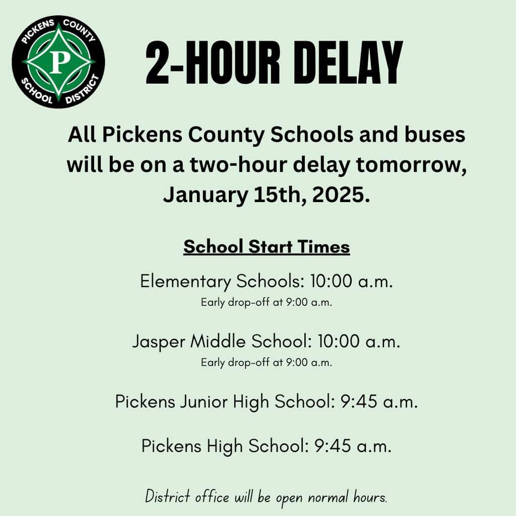 County Schools Announce Two Hour Delay, Possible Closure Amid Forecast