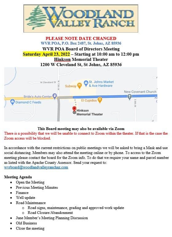 Woodland Valley Ranch POA Meeting Sets Focus on Roads and Wells