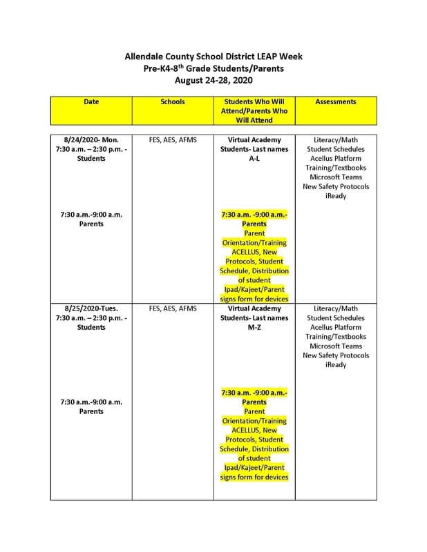 Allendale‑Fairfax Middle posts weekly bulletin guiding parents through school week