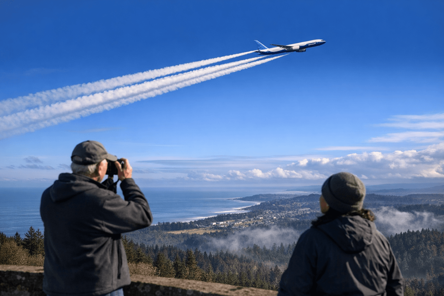 Boeing 777 9 Test Flight Creates Visible Contrails Over Humboldt County