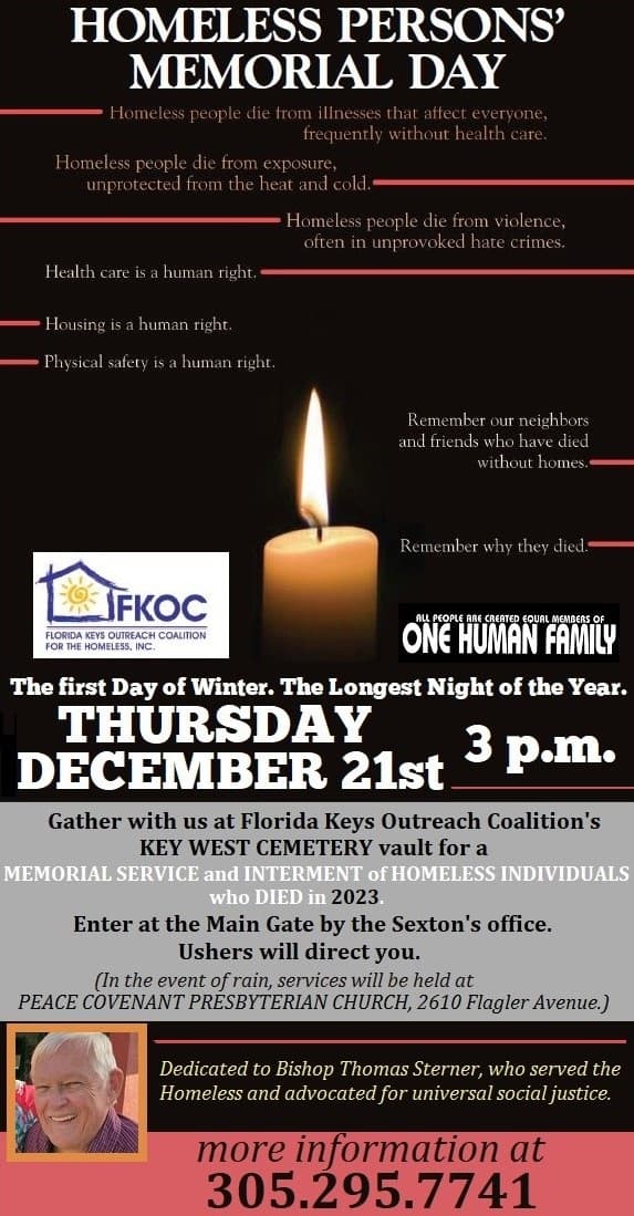 Key West to Hold Memorial for Residents Who Died Homeless