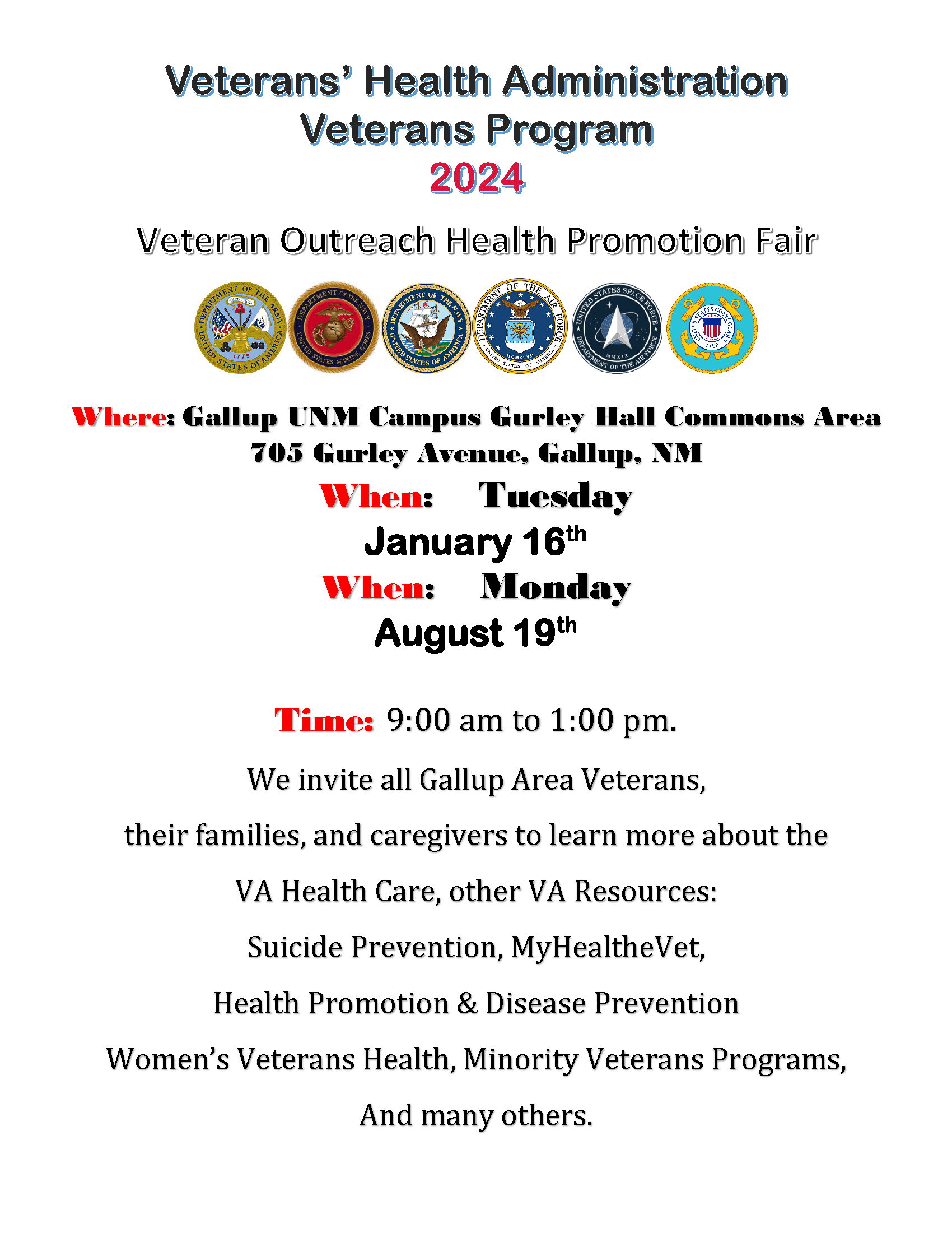 UNM‑Gallup Schedules Cultural, Veterans and Health Events This Week