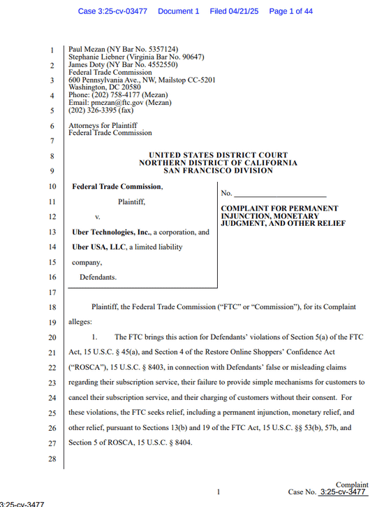 FTC and States Accuse Uber of Deceptive Subscription Billing Practices