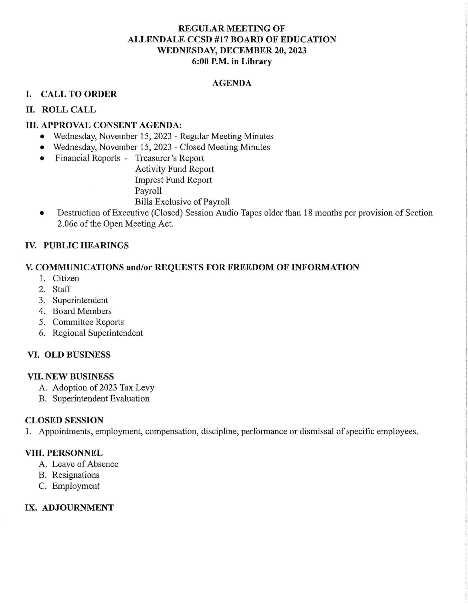 Allendale Schools Board Met December 8, Meeting Streamed Online