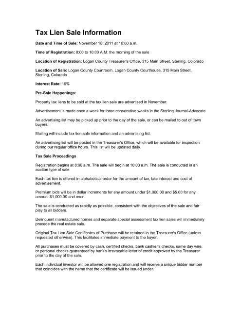 Logan County Sets November Tax Lien Sale Date, Registration Details