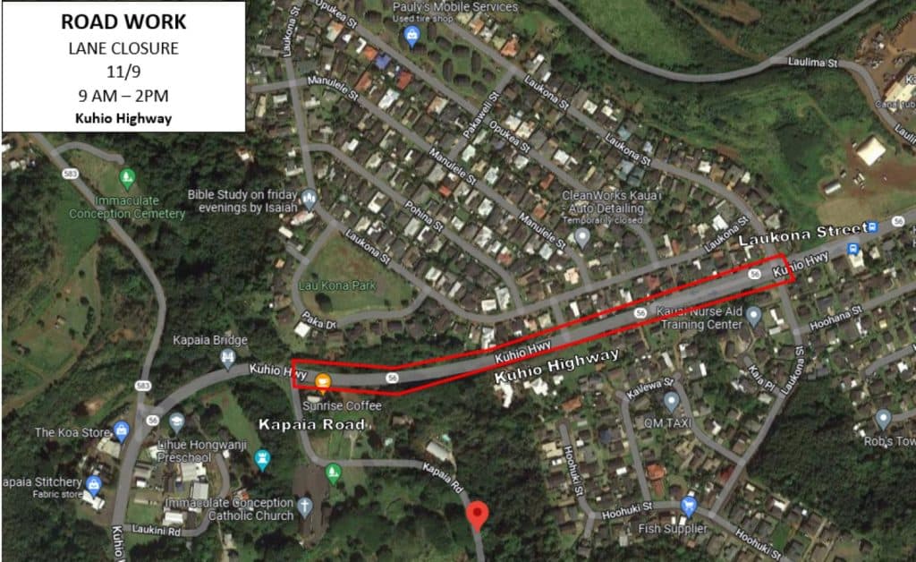 State announces 11 lane closures across Kauai this week, motorists urged to plan