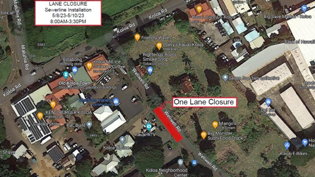 Kōloa’s Weliweli Road Closed for Drainage Swale Installation