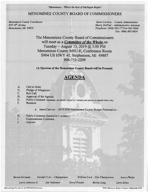 Menominee Loan Fund Committee Holds Regular Meeting, Agenda Posted