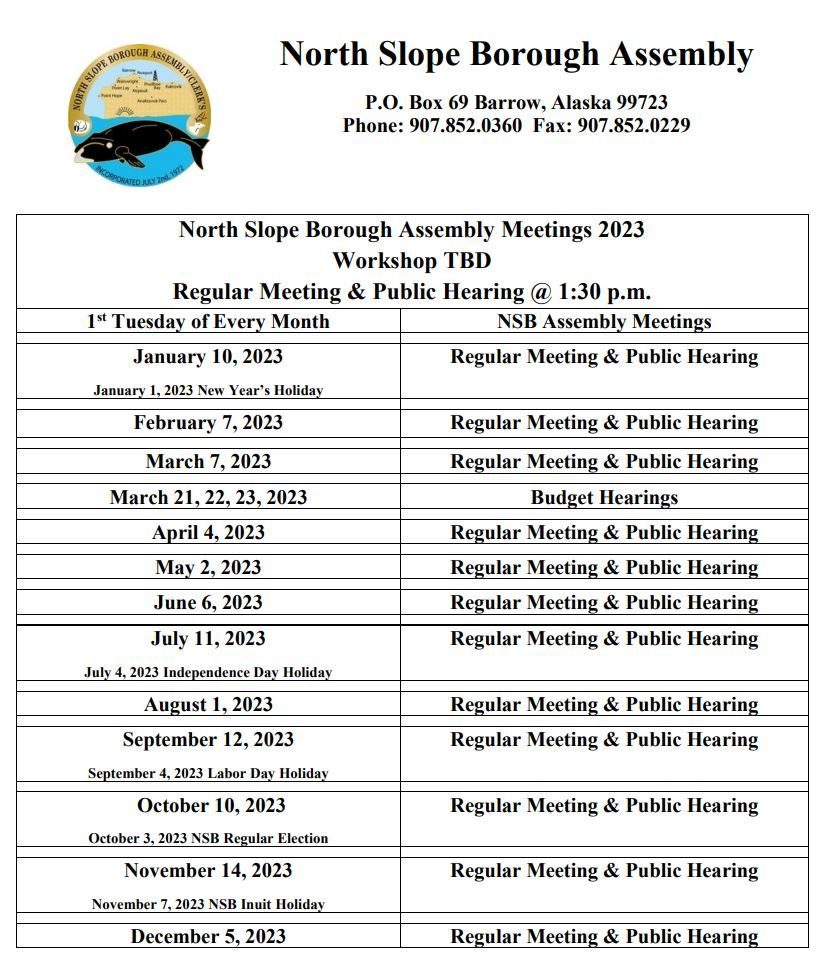 North Slope Borough Assembly Meeting Set for November 12, 2025