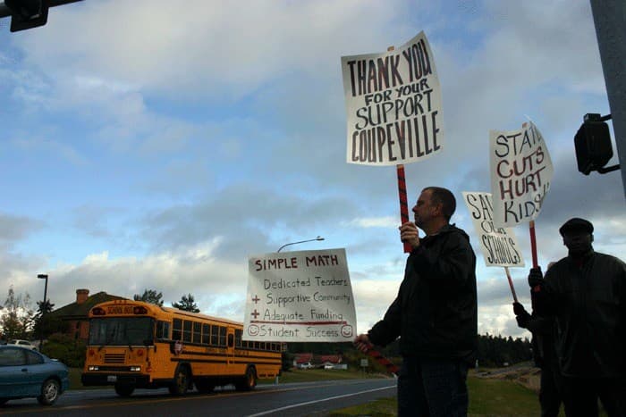 Coupeville educators protest state cuts, call for full funding