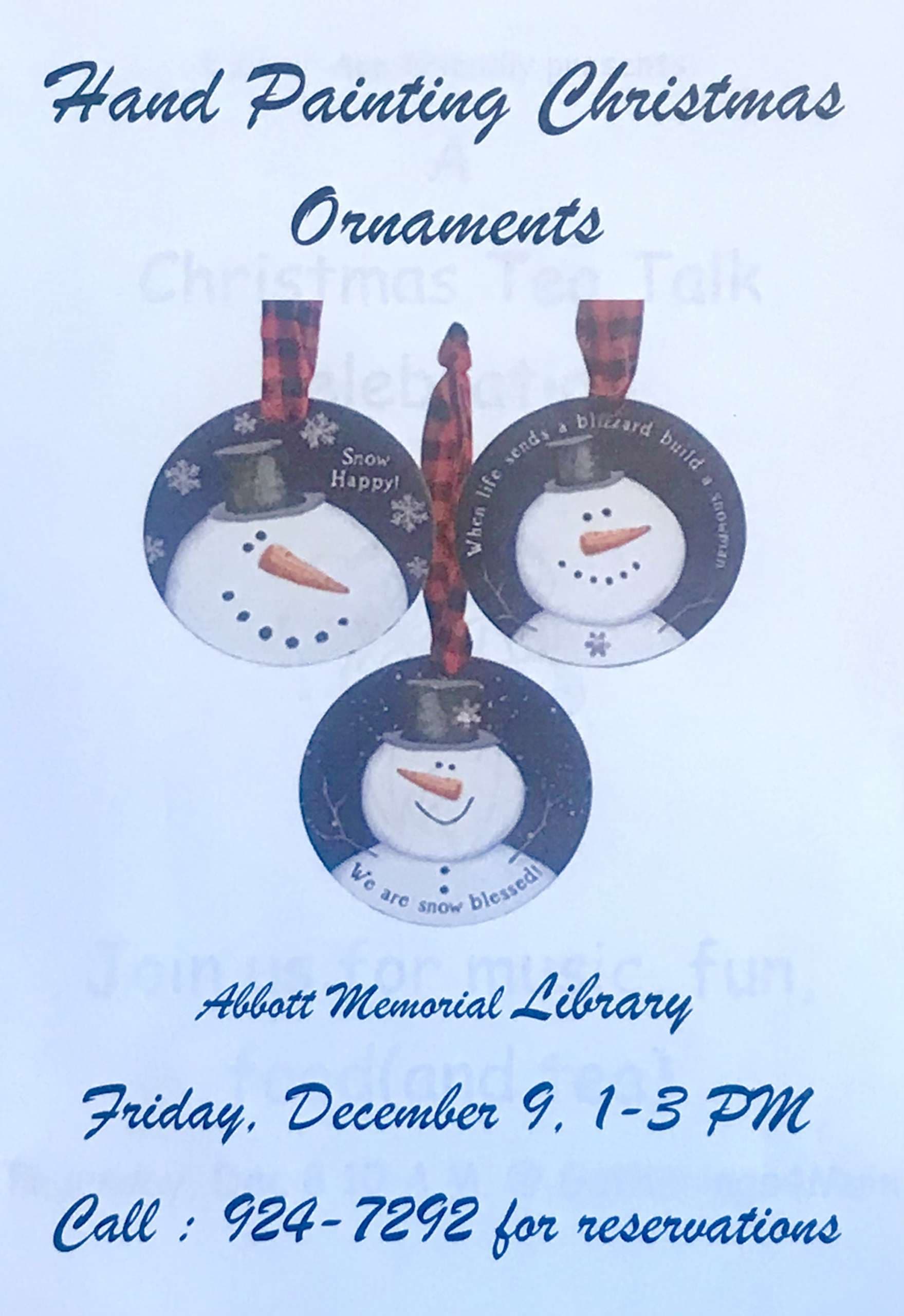 Abbott Library to Host Holiday Ornament Crafternoon for Youth